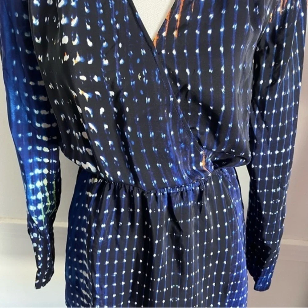 Parker • 100% Silk Blue Orange White Abstract Dress